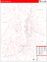 Puget Sound Metro Area Wall Map Red Line Style 2024